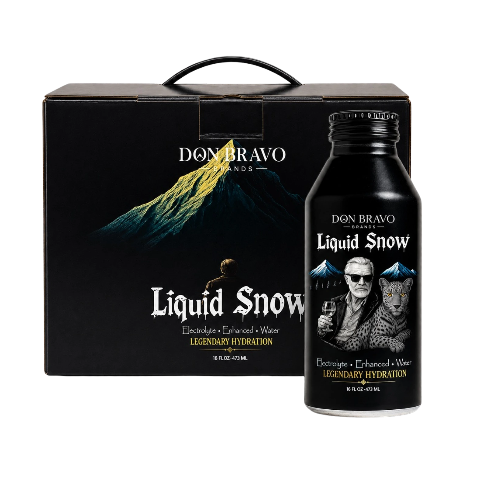 Liquid Snow six-bottle case and bottle